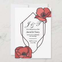 Invitaciones a la boda floral Poppies rojos y rosa
