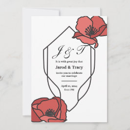 Invitaciones a la boda floral Poppies rojos y rosa