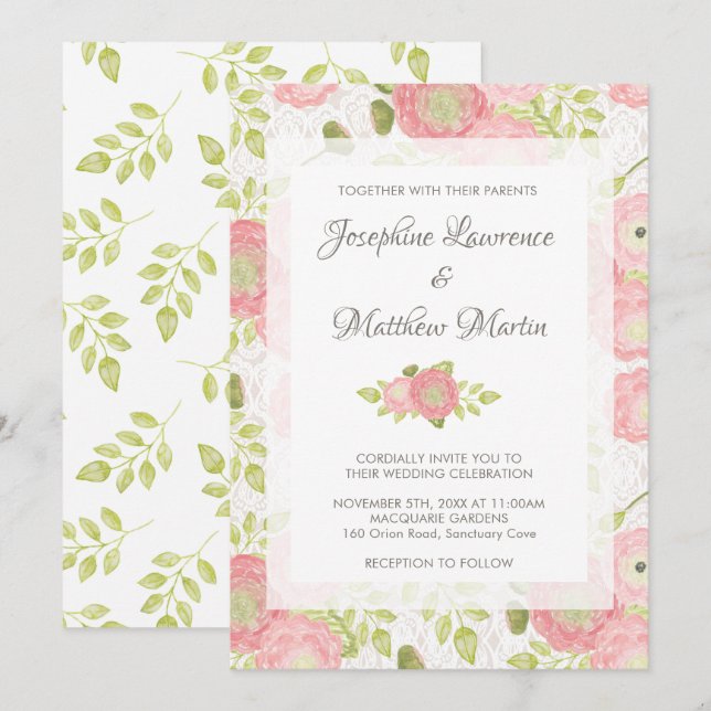 Invitaciones a la boda floral Ranunculus & Lace Pe (Anverso / Reverso)