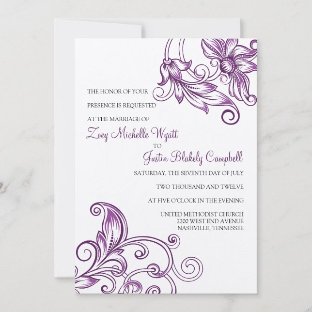 Invitaciones a la boda floral retro (Anverso)