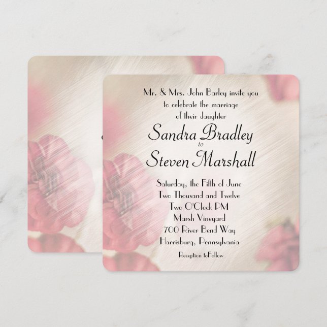 Invitaciones a la boda floral rosada (Anverso / Reverso)