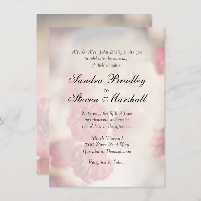 Invitaciones a la boda floral rosada (Anverso / Reverso)