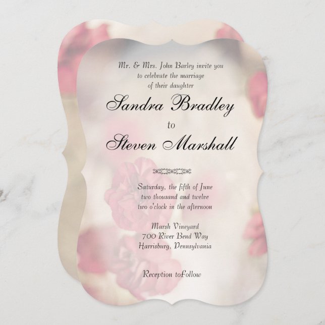 Invitaciones a la boda floral rosada (Anverso / Reverso)