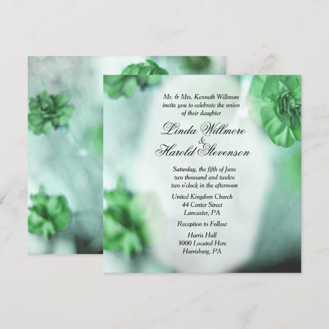 Invitaciones a la boda floral verde misty (Anverso / Reverso)