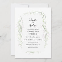 Invitaciones a la boda floral verde y rosa delgada