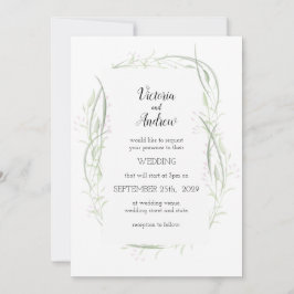 Invitaciones a la boda floral verde y rosa delgada