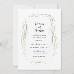 Invitaciones a la boda floral verde y rosa delgada