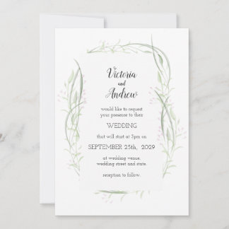 Invitaciones a la boda floral verde y rosa delgada