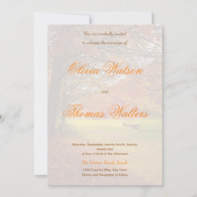 Invitaciones a la boda forestal de otoño (Anverso)