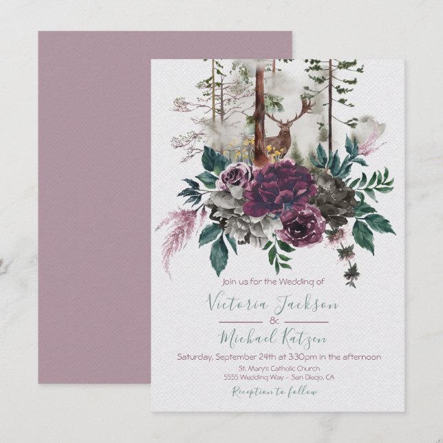 Invitaciones a la boda forestal de Woodland Waterc (Anverso / Reverso)