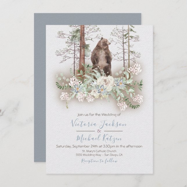 Invitaciones a la boda forestal de Woodland Waterc (Anverso / Reverso)
