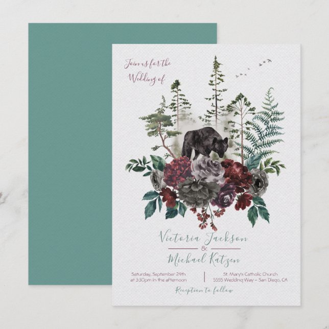 Invitaciones a la boda forestal de Woodland Waterc (Anverso / Reverso)