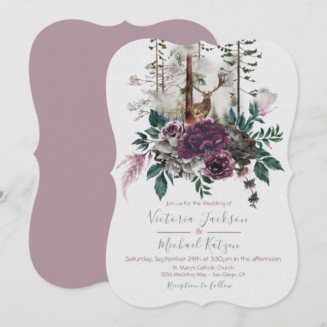 Invitaciones a la boda forestal de Woodland Waterc (Anverso / Reverso)