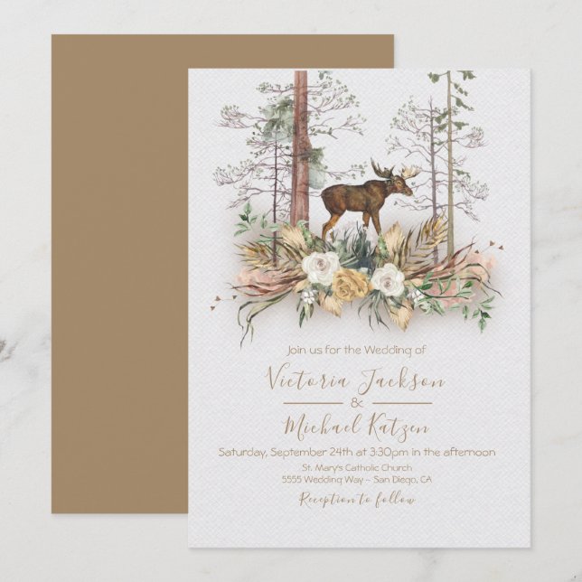 Invitaciones a la boda forestal de Woodland Waterc (Anverso / Reverso)