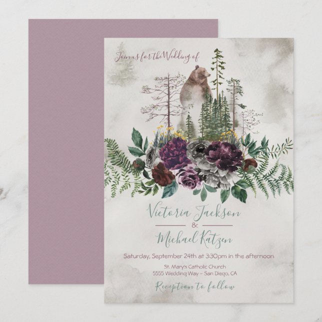Invitaciones a la boda forestal de Woodland Waterc (Anverso / Reverso)