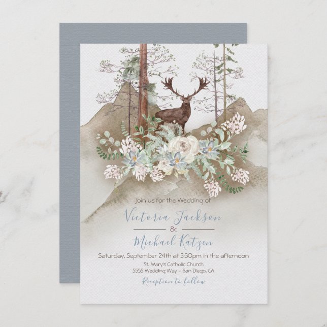Invitaciones a la boda forestal de Woodland Waterc (Anverso / Reverso)