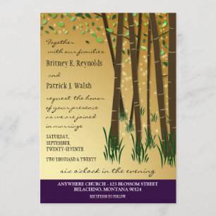 Invitaciones a la boda forestal verde púrpura enca