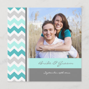 Invitaciones a la boda fotográfica Chevron Verde a