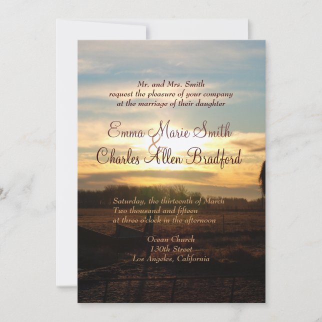 Invitaciones a la boda fotográfica Country Sunrise (Anverso)