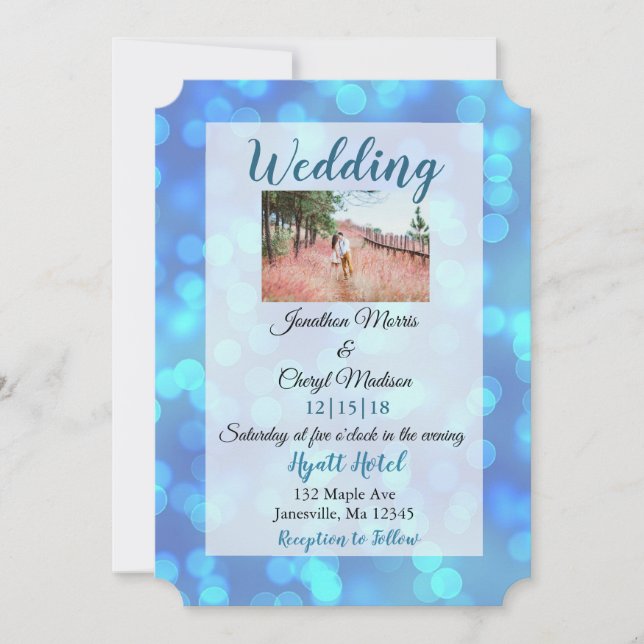 Invitaciones a la boda fotográfica de Blue Bokeh (Anverso)