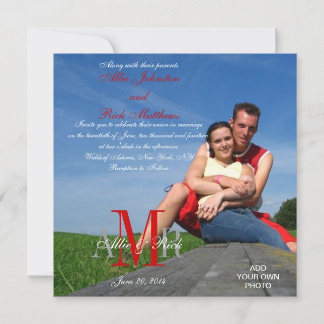 Invitaciones a la boda fotográfica Monogramas Blan (Anverso)