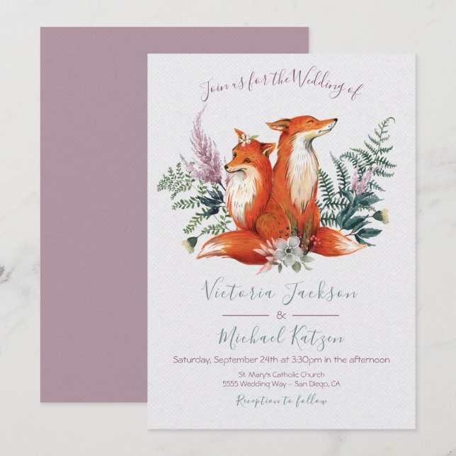 Invitaciones a la Boda Fox Wedding de Woodland Wat (Anverso / Reverso)