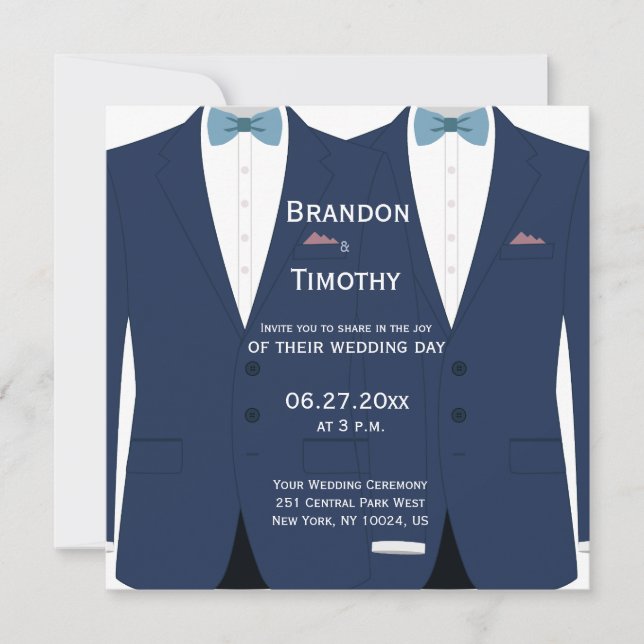 Invitaciones a la boda gay azul cuadrada (Anverso)