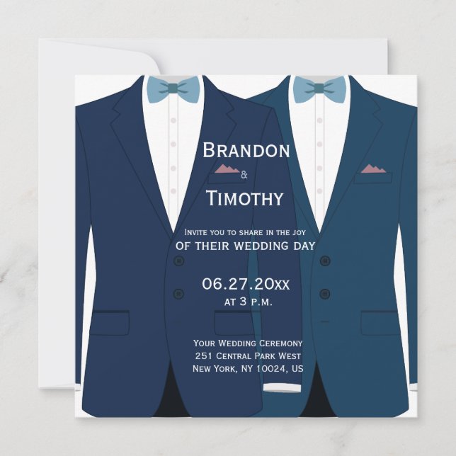Invitaciones a la boda gay azul cuadrada (Anverso)