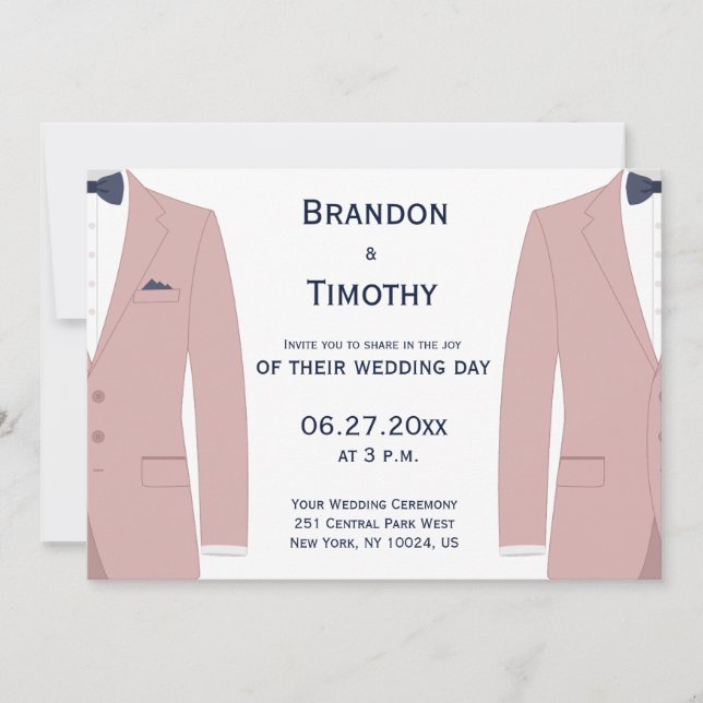Invitaciones a la boda gay rosa y azul (Anverso)