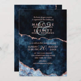 Invitaciones a la Boda Gilt de la Marina Blue Rosa