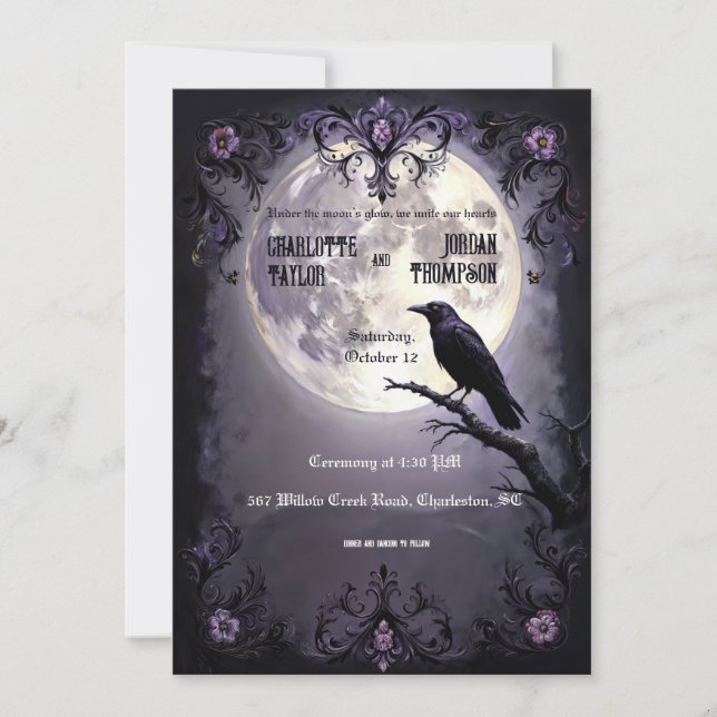 Invitaciones a la boda gótica de la luna y la aven (Anverso)