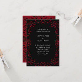 Invitaciones a la boda gótica de Red & Black Swirl