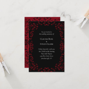 Invitaciones a la boda gótica de Red & Black Swirl