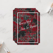Invitaciones a la boda gótica de Rosa rojo y negro