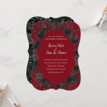 Invitaciones a la boda gótica de Rosa rojo y negro