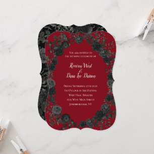 Invitaciones a la boda gótica de Rosa rojo y negro