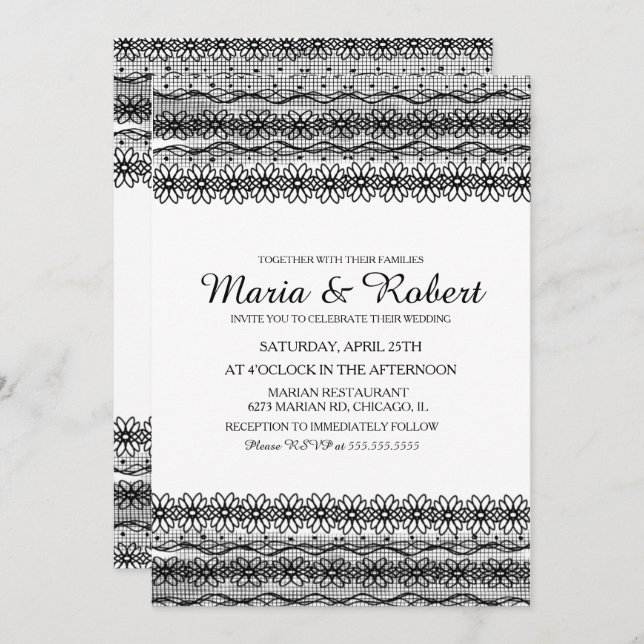 Invitaciones a la boda gótica floral de encaje flo (Anverso / Reverso)