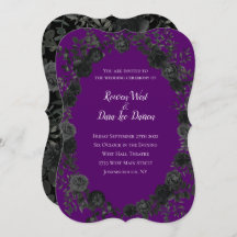 Invitaciones a la boda gótica púrpura y negra Rosa