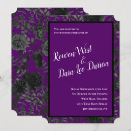 Invitaciones a la boda gótica púrpura y negra Rosa