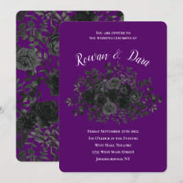 Invitaciones a la boda gótica púrpura y negra Rosa