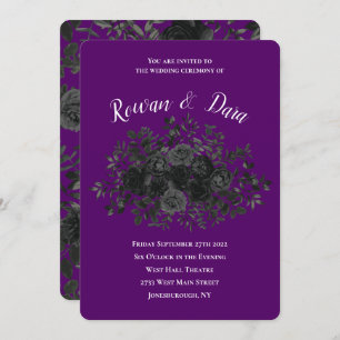Invitaciones a la boda gótica púrpura y negra Rosa