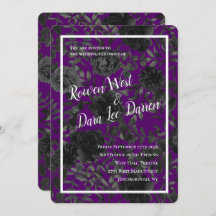 Invitaciones a la boda gótica púrpura y negra Rosa
