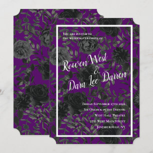 Invitaciones a la boda gótica púrpura y negra Rosa