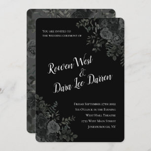 Invitaciones a la boda gótica Rosa blanco y negro