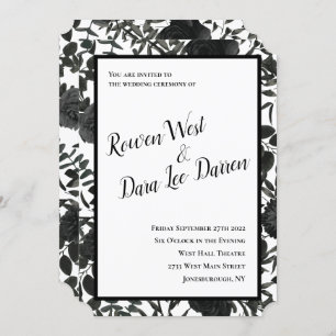 Invitaciones a la boda gótica Rosa blanco y negro