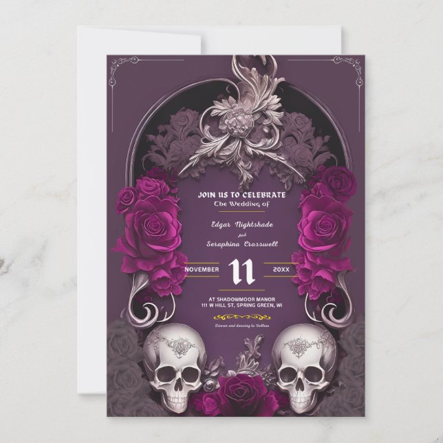 Invitaciones a la boda gótica victoriana Halloween (Anverso)