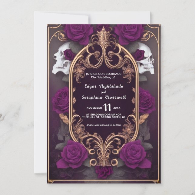 Invitaciones a la boda gótica victoriana Halloween (Anverso)