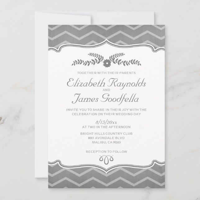 Invitaciones a la boda Gray Zigzag (Anverso)