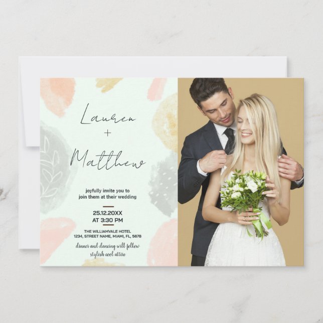 Invitaciones a la boda gris beige con foto (Anverso)