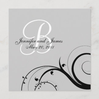 Invitaciones a la boda gris del Monograma B de Swi